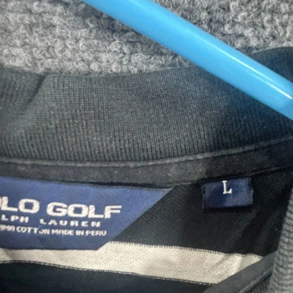 POLO GOLF Ralph Lauren Embroidery White‎ Pony Black and White Stripe Large EUC